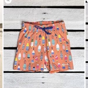 Kids Coral Orange Swim Trunks with Buoy Print
